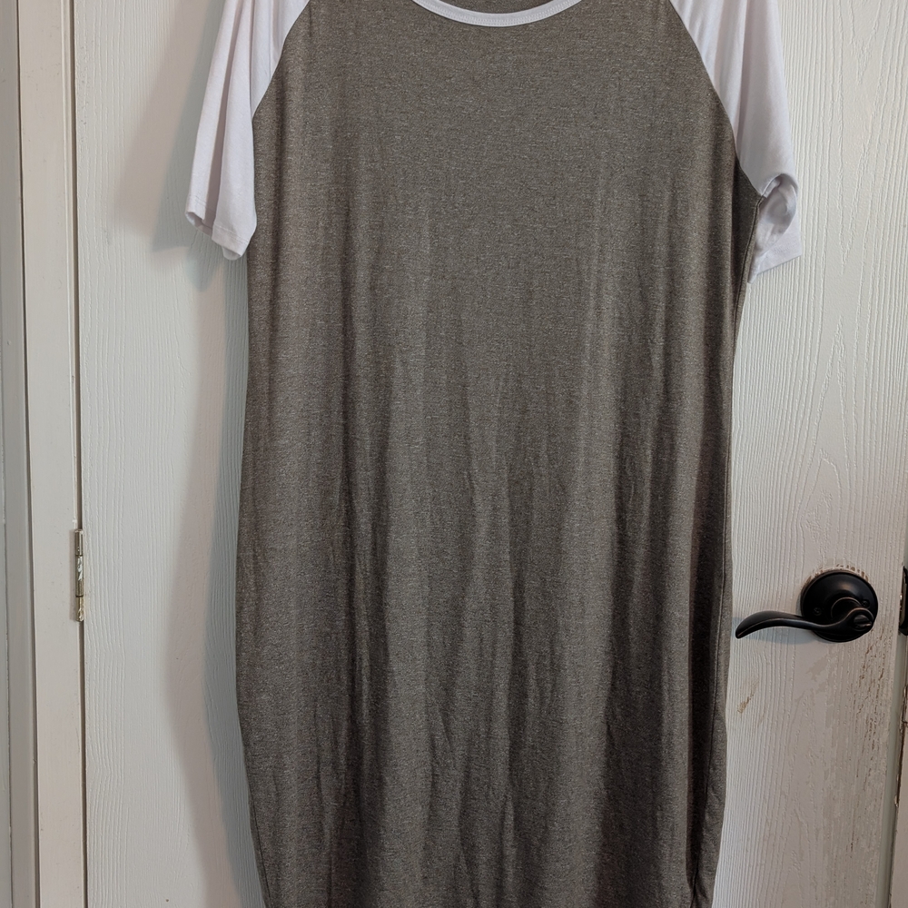 Lularoe Julia Sage and White Raglan T-Shirt Dress